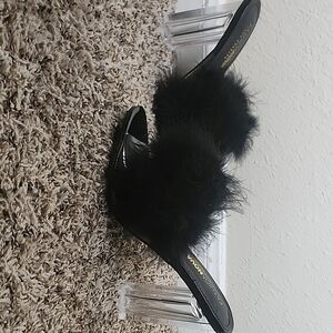Fashion Nova Black Heels with Plush Fur Trim